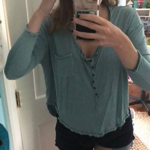 Blue button up flowy Free People top